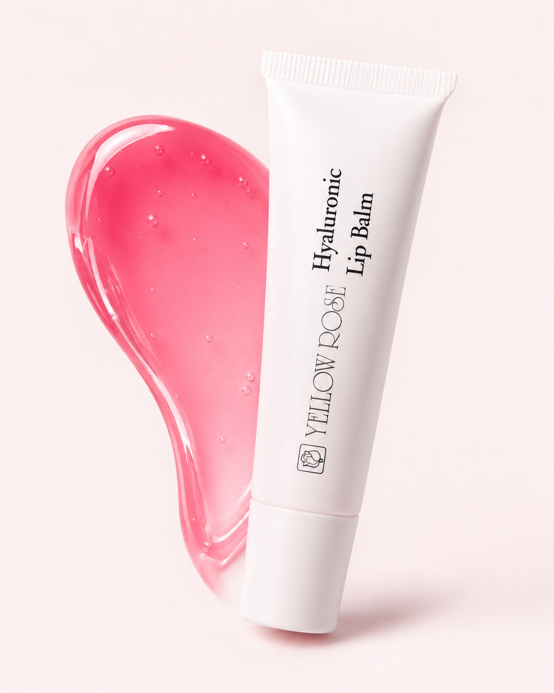 Yellow Rose Hyaluronic Lip Balm i vit tub med rosafärgad balmtextur